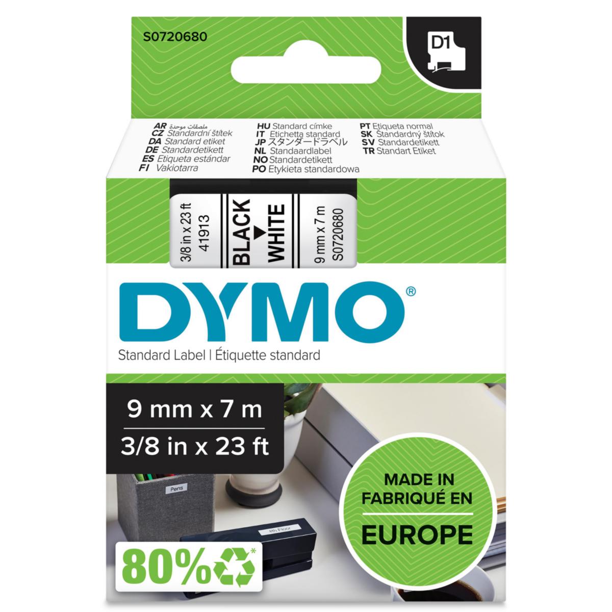 Merkebånd Newell Rubbermaid Dymo D1 - Merkebånd 40913 Dymo 9mm hvit m/svart tekst