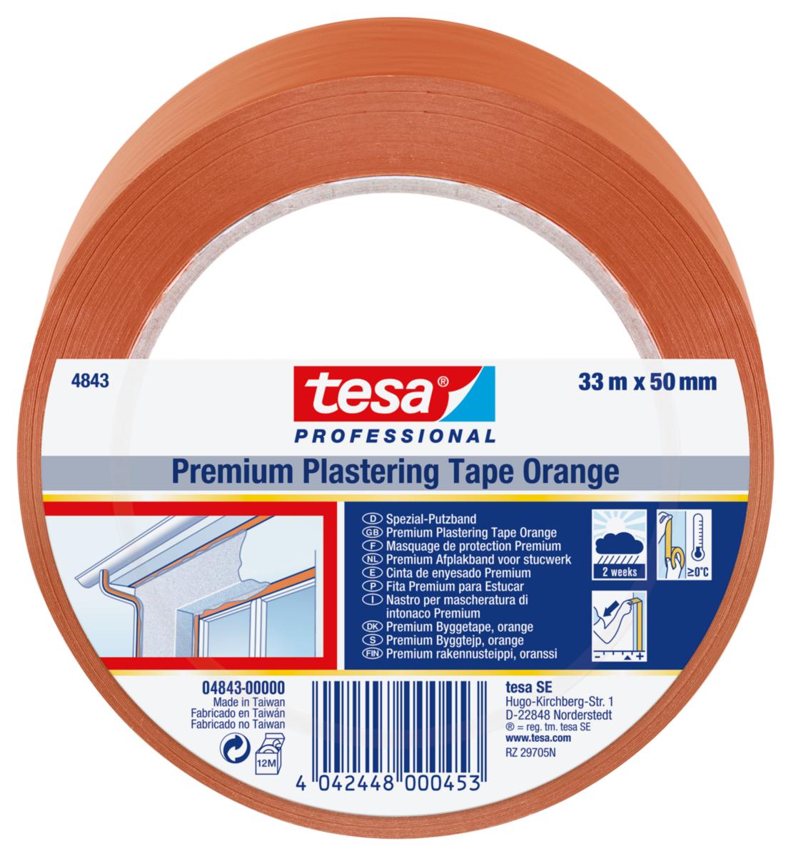 Byggtape Tesa 4843 - Byggtape 4843 50mmx33m Tesa PVC UV oransje