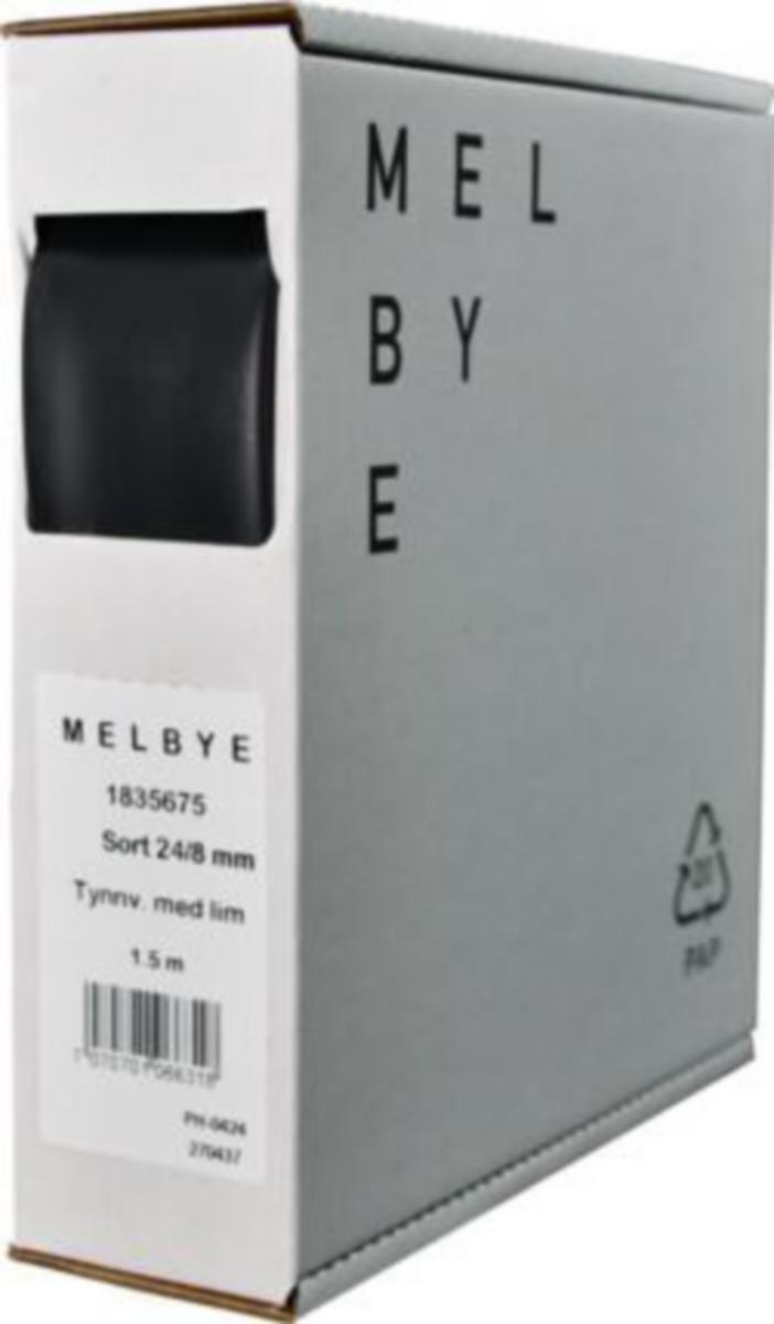 Krympeslange Melbye Tynnvegget, med lim, svart, i spoleboks - Krymp.m/lim sort 24.0-8 mm IAKT 1 boks=1.5