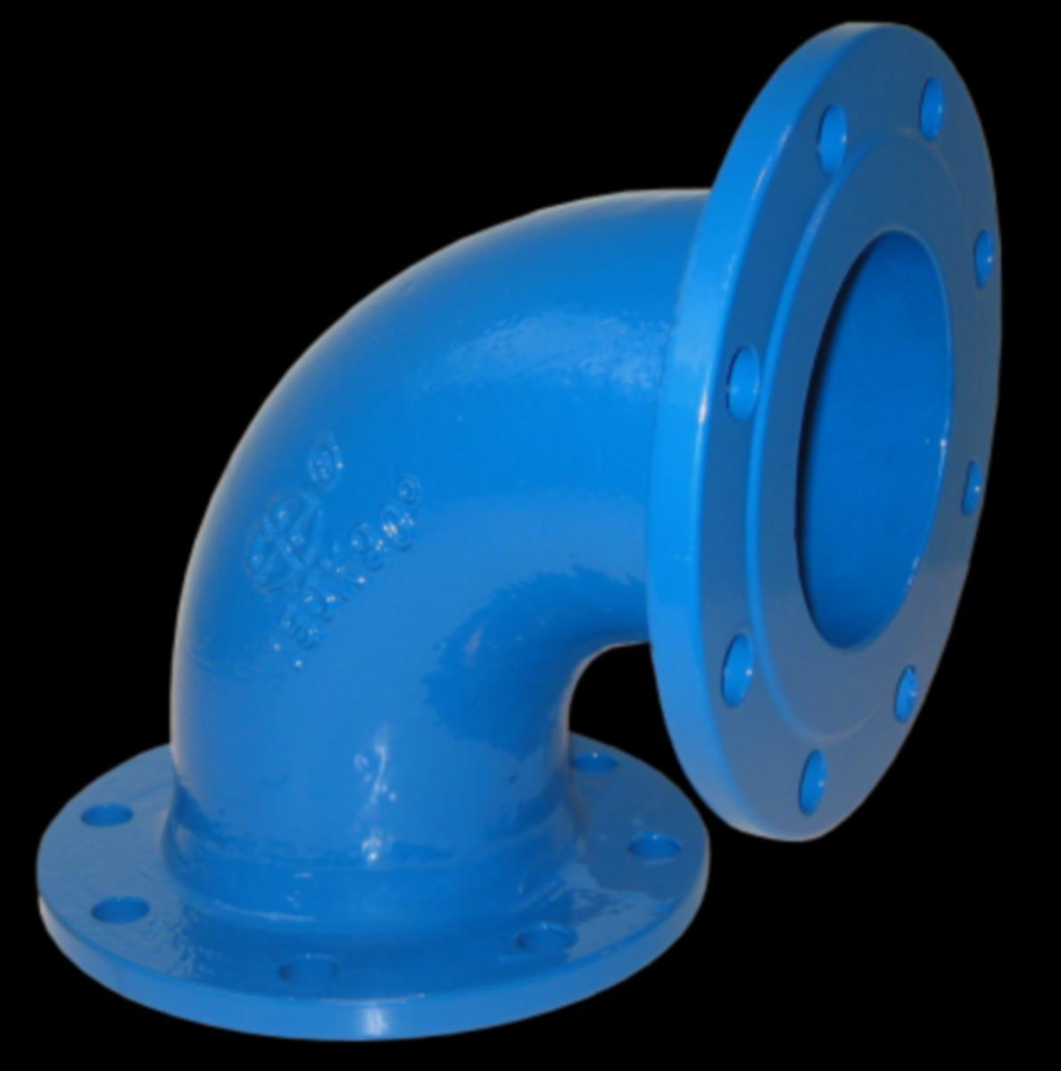 Flensebend 90° Duktilt, Ulefos - DN 700 x 90° flensebend PN10 bgl=800x800mm Blå epoxy