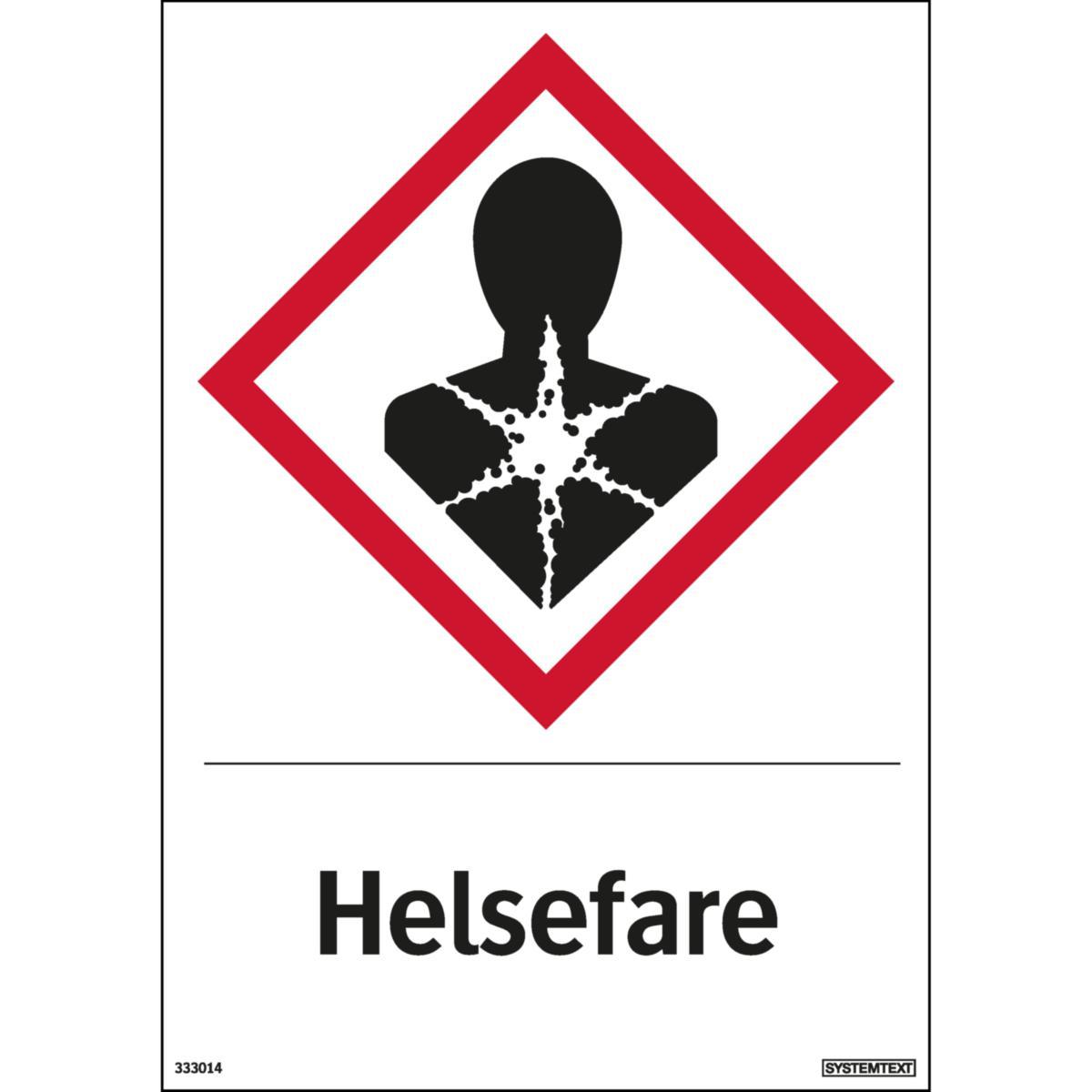 Skilt Systemtext "Helsefare" - Skilt Helsefare Systemtext 210x297mm Plast