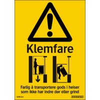 Dekal Systemtext "Klemfare" i heiser