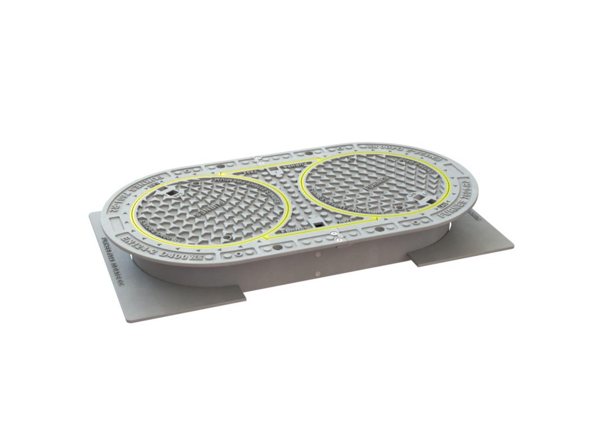 Flytende ramme med lokk f/trekkekum. TK-2 Furnes Double - Furnes 700x1410 flytende ramme m/dekkplater. 2st premium lokk