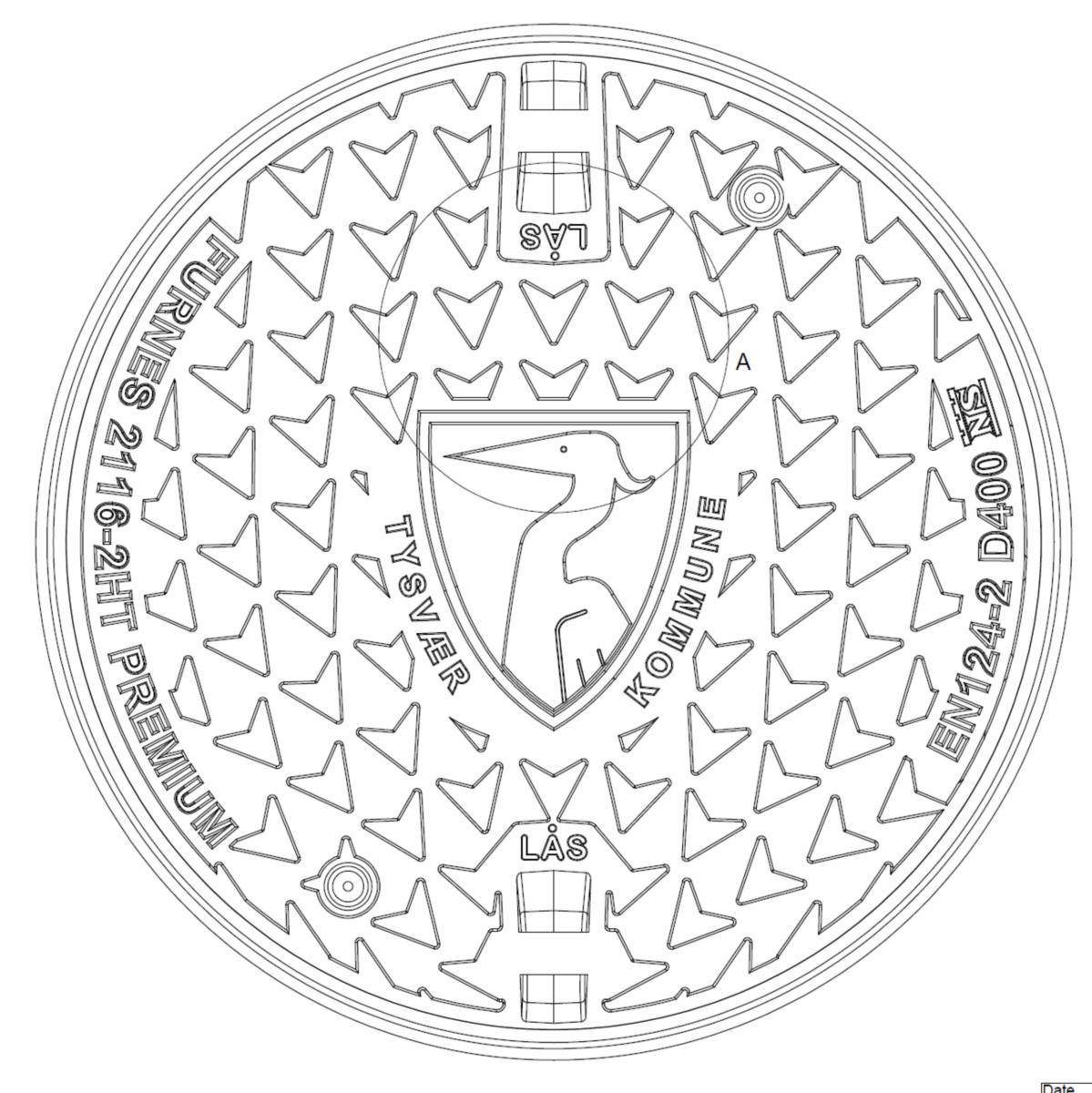 Kumlokk Premium 2116HT, med Tysvær logo, Furnes - 650 Premium lokk m/Tysvær logo Furnes 2116-2HT, gul pakning