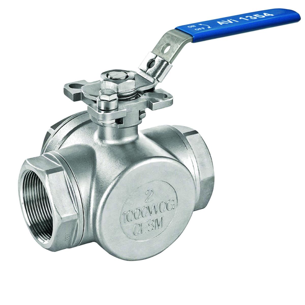 Kuleventil 3-veis T-løp AISI316/PTFE, a-collection - 1/2" kuleventil 3-veis T-løp AISI316/PTFE PN64, DMF