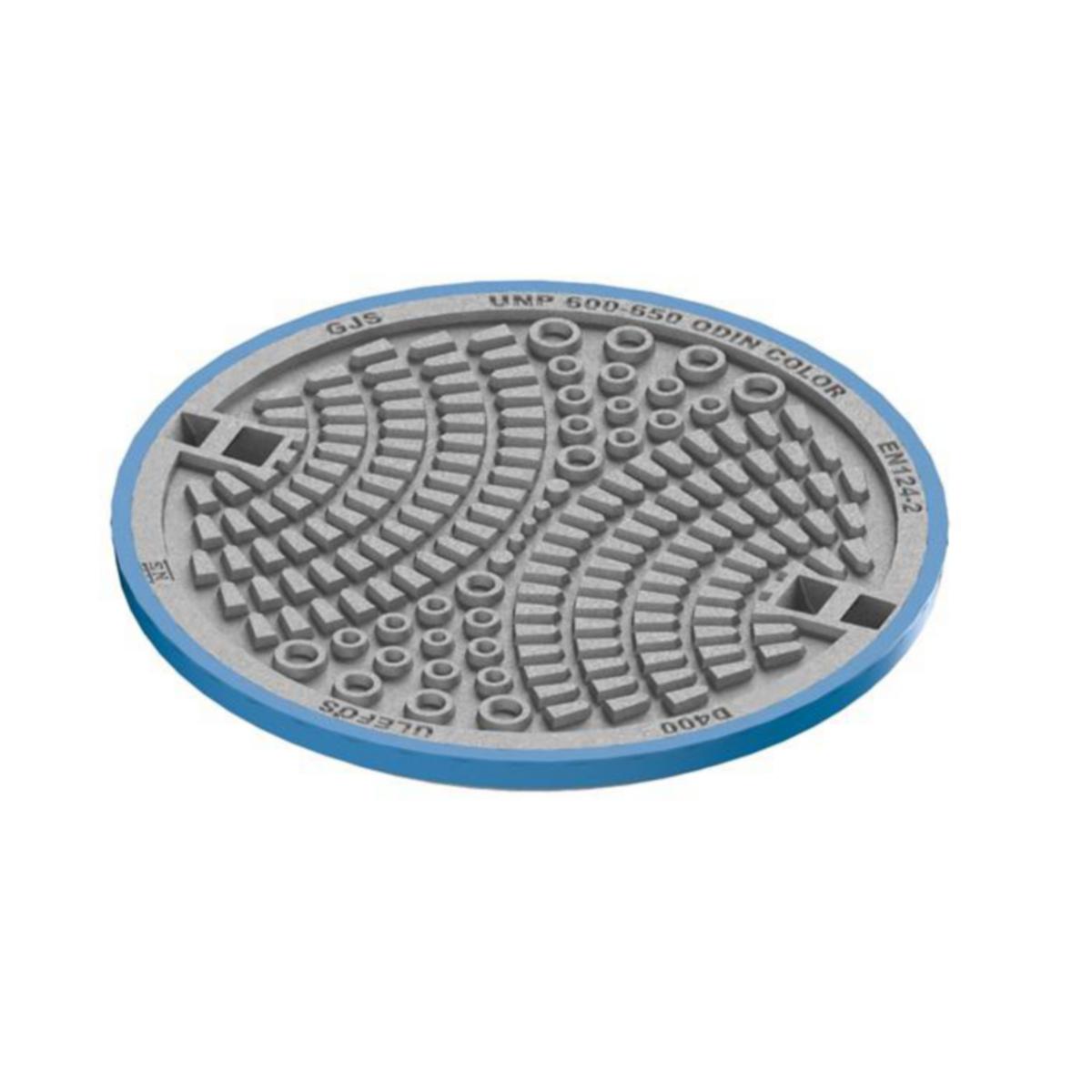 Kumlokk ODIN m/ farget pakning, Ulefos - ODIN Gull lokk Blå Pakning ø650mm. pinnes.hull Ulefos