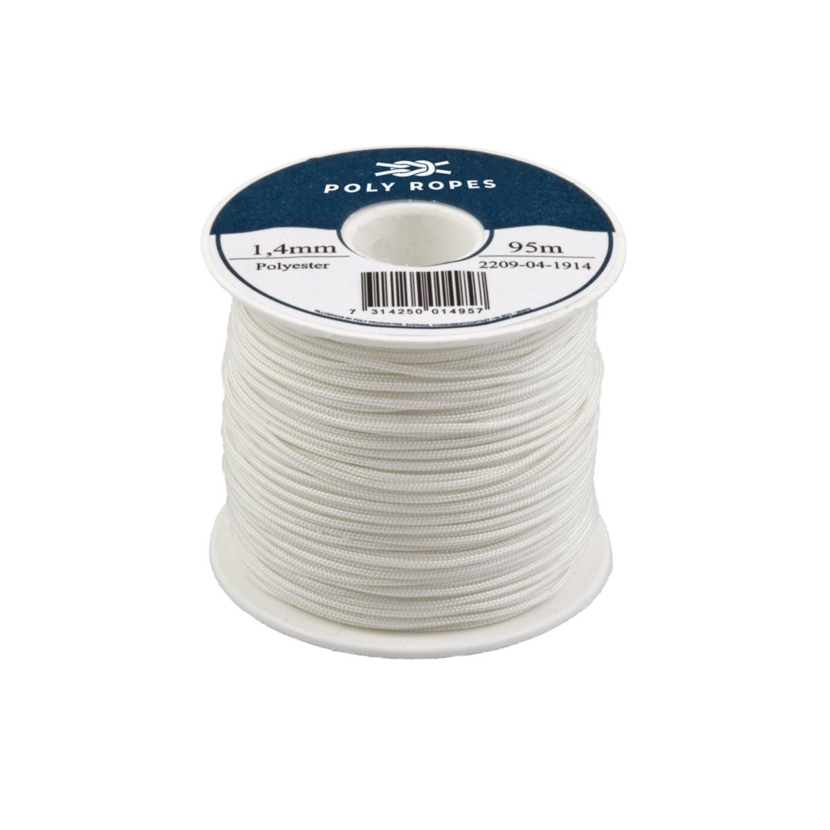 Polyestersilkesnor/persiennesnor - Polyestersilkesnor 1.4mm hvit flettet 200m/rull