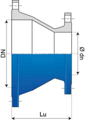 DN 500 x 300 flenseovergang L= 600mm Blå epoxy PN16