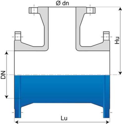 DN 400 x 150 flense t-rør Blå epoxy PN10