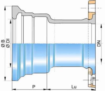 DN 100 flensemuffe lang EU Tyton m/pakning Blå epoxy PN10