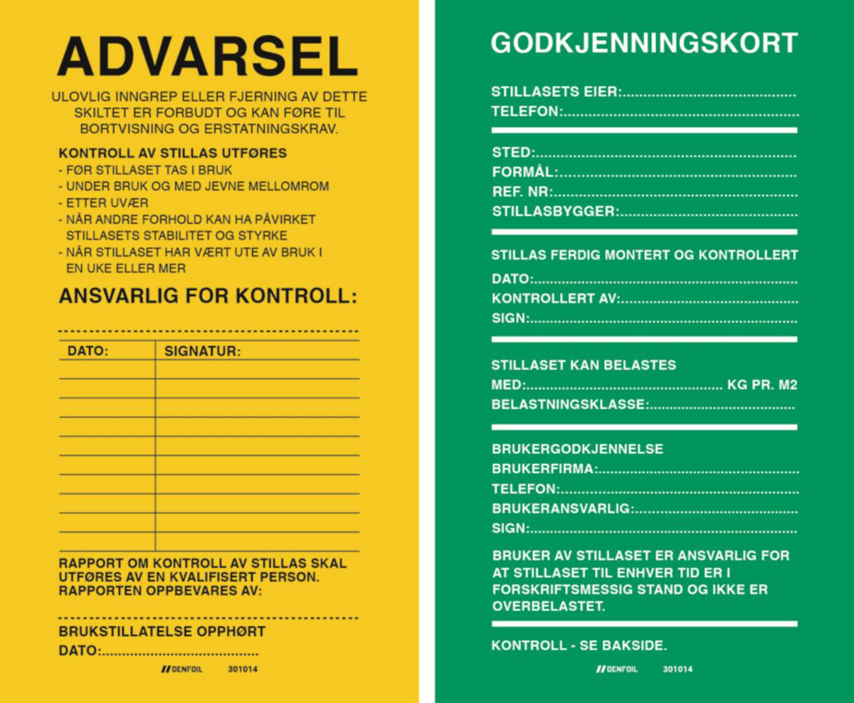 Stillasskilt 2-sidig - Skilt Stillas 2-sidig 140x240mm Grønn/Gul