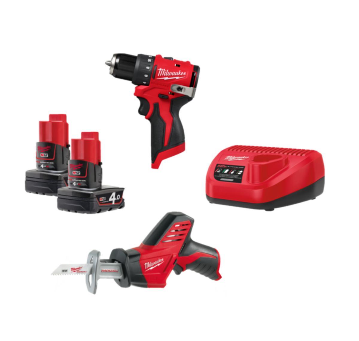 Kombipakke Milwaukee M12 BLPP2A-402B - Kombipakke M12 BLPP2A-402B Milwaukee 12V