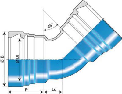DN100 2-kamret Muffebend 45° Universal Tyton blå epoxy