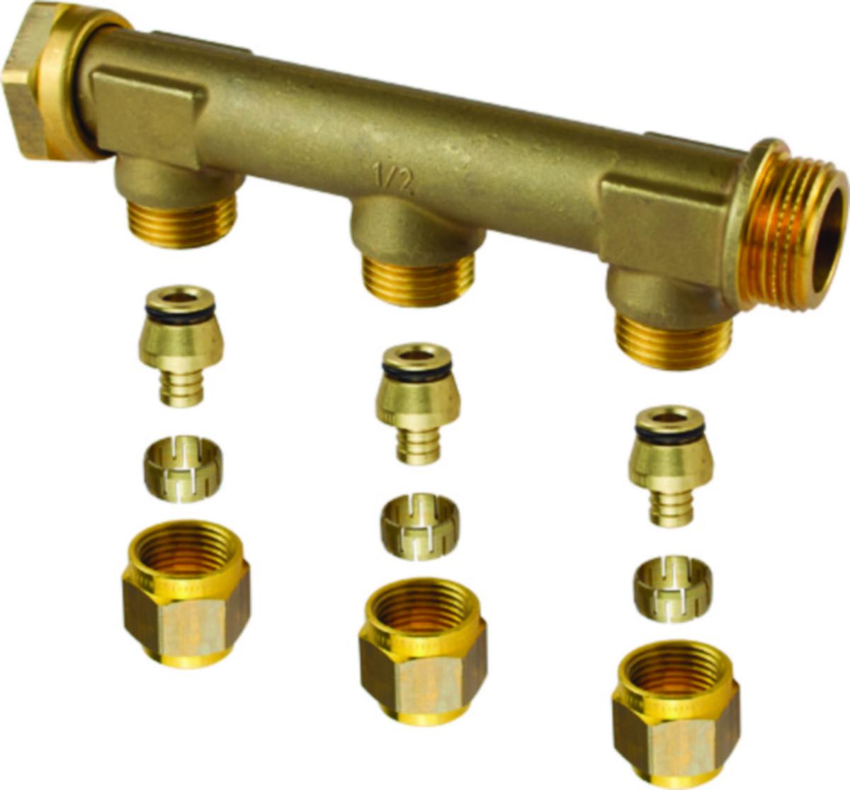 Fordeler med 3 avstikk og koblingssett - 3/4"x15mm 3 fordeler WTR m/3 avstikk Uponor Aqua Plus