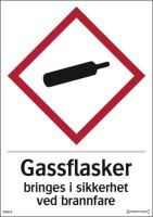 Skilt Systemtext "Gassflasker bringes i sikkerhet ved brannfare"