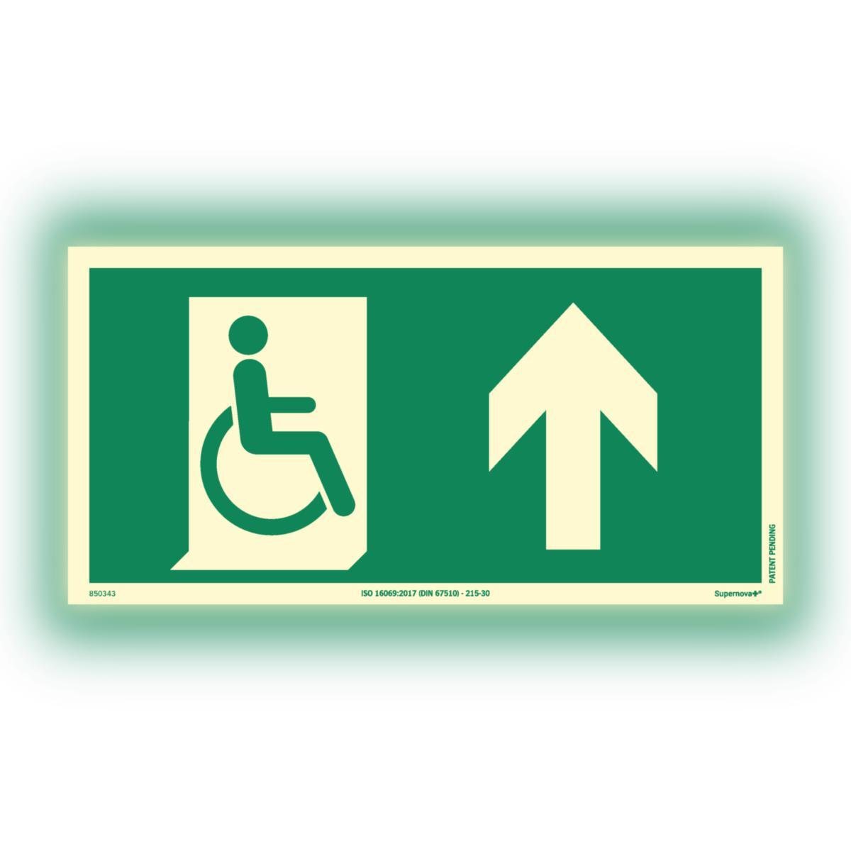 Skilt Systemtext Supernova+® Rømningsvei Rett frem for funksjonshemmede - Skilt Supernova+ Rømning HC Systemtext 300x150mm rett frem